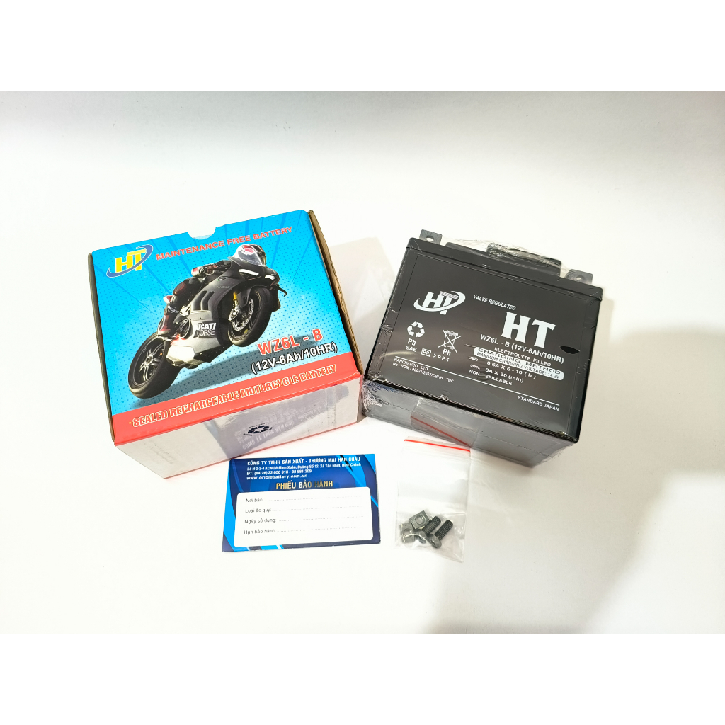 Bình ắc quy khô HT WZ6L 12V-6Ah BH 6 tháng cho xe sh mode,vision,Ab,Vario,..vv