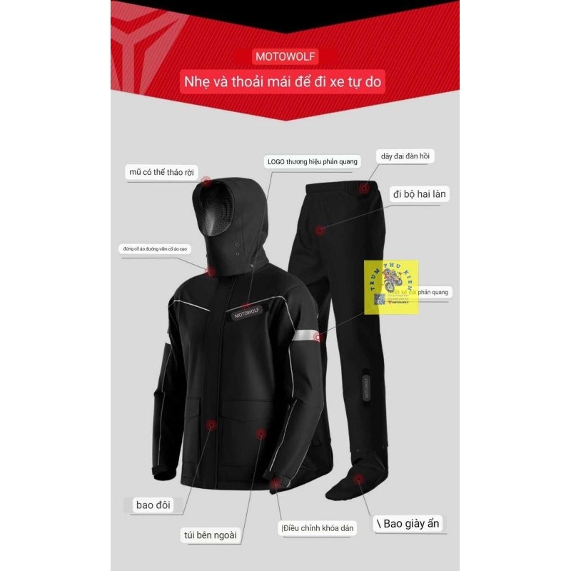 Áo mưa bộ Motowolf V2  Chính Hãng