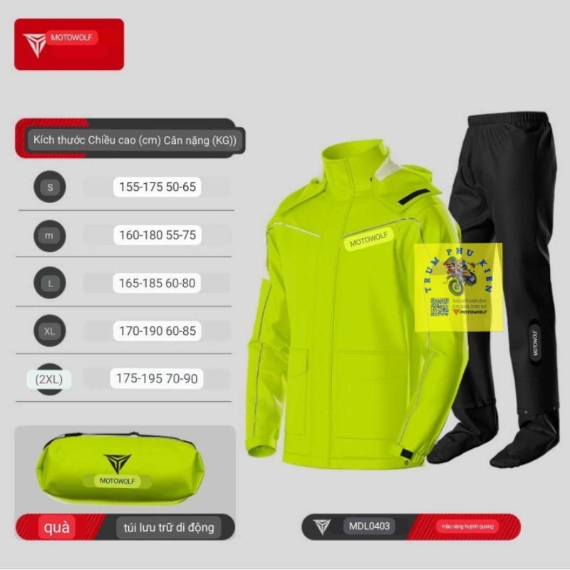 Áo mưa bộ Motowolf V2  Chính Hãng