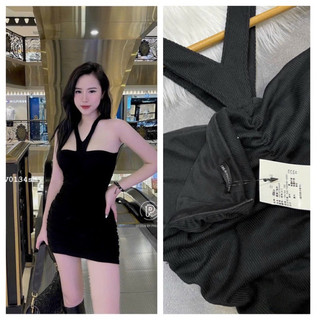 MS-131Sẵn Kho( Đầm body yếm dây nhúng thun eo,có mút ngực,May 2 Lớp Xịn( Hàng Nhập QC).