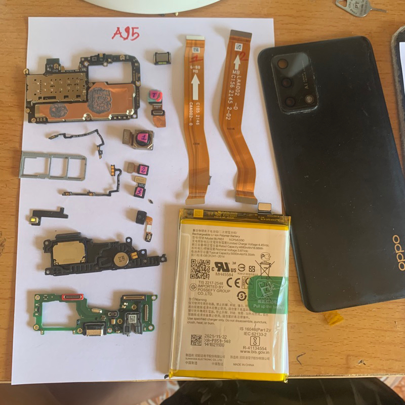 A95/cáp nguồn/cáp vlum/loa trong/loa ngoài/cáp nối main/cam trước/cam sau/đèn flas/khay sim/kính cam/pin/main sạc