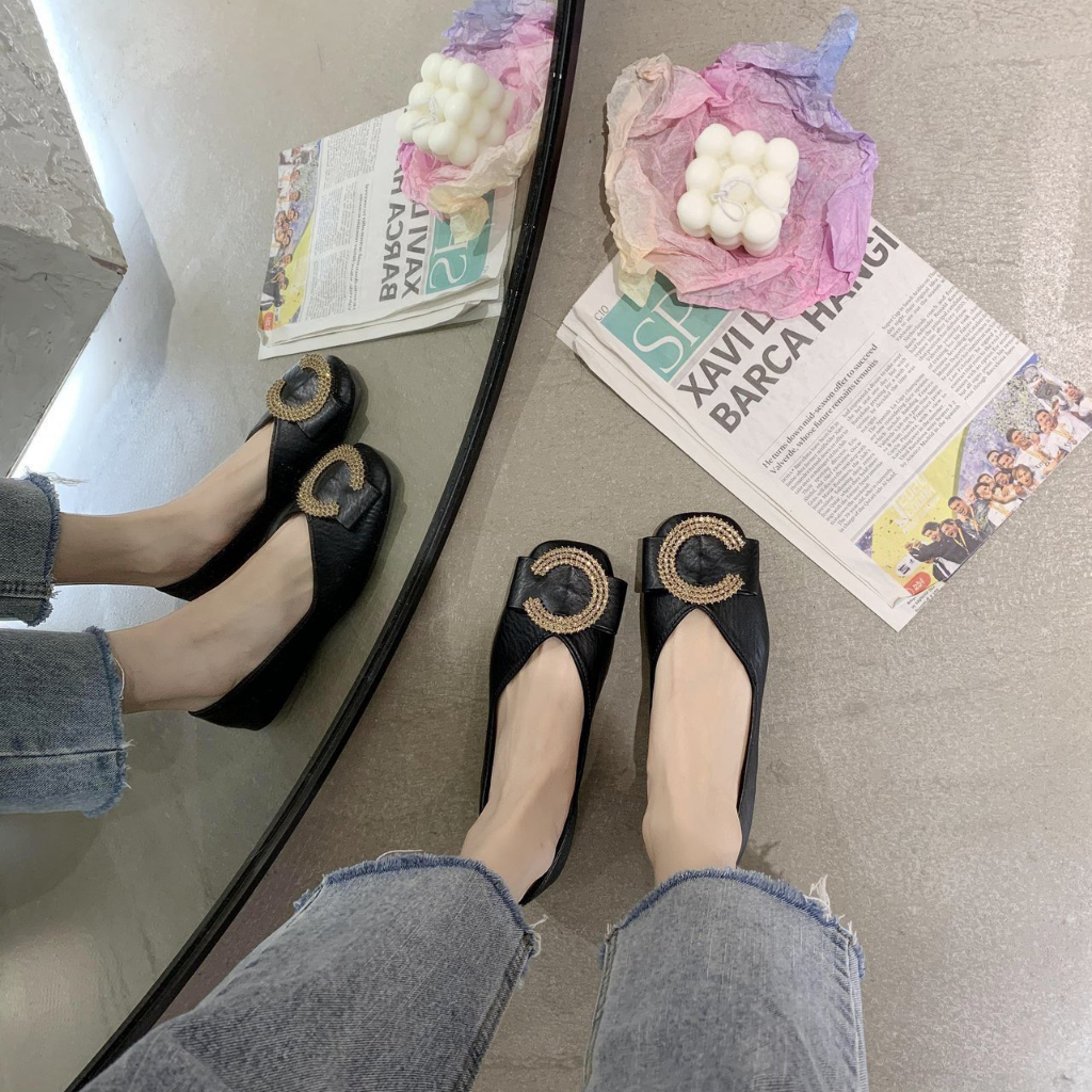 Giày bệt búp bê gắn tag đá da mềm đế dẻo hàng QC