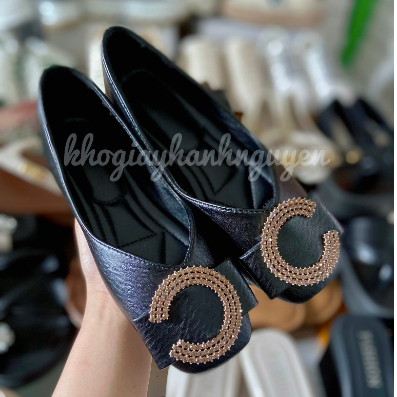 Giày bệt búp bê gắn tag đá da mềm đế dẻo hàng QC