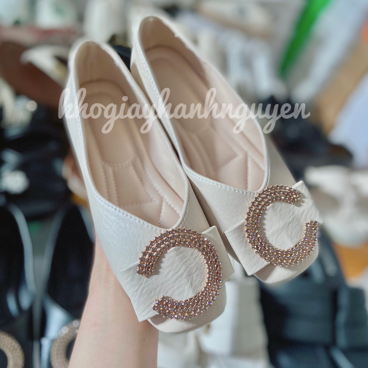 Giày bệt búp bê gắn tag đá da mềm đế dẻo hàng QC