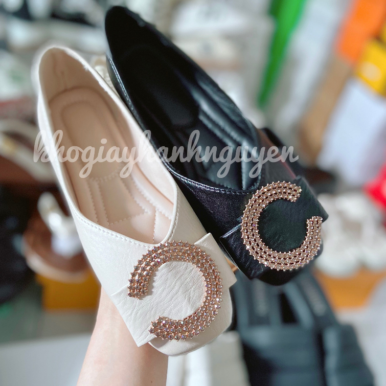 Giày bệt búp bê gắn tag đá da mềm đế dẻo hàng QC