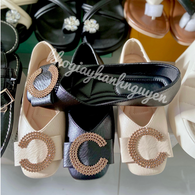 Giày bệt búp bê gắn tag đá da mềm đế dẻo hàng QC
