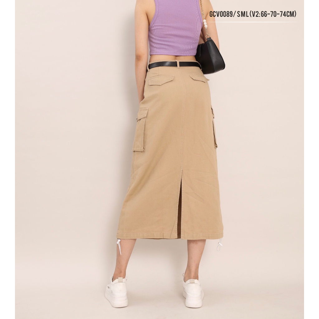 Chân váy nữ ANZi chân váy midi dáng dài chữ A có túi hộp cạp cap GCV0089