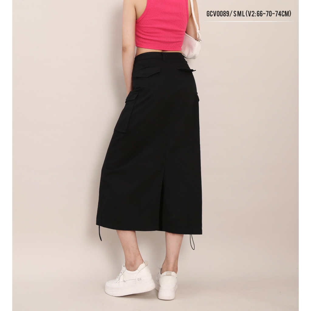 Chân váy nữ ANZi chân váy midi dáng dài chữ A có túi hộp cạp cap GCV0089