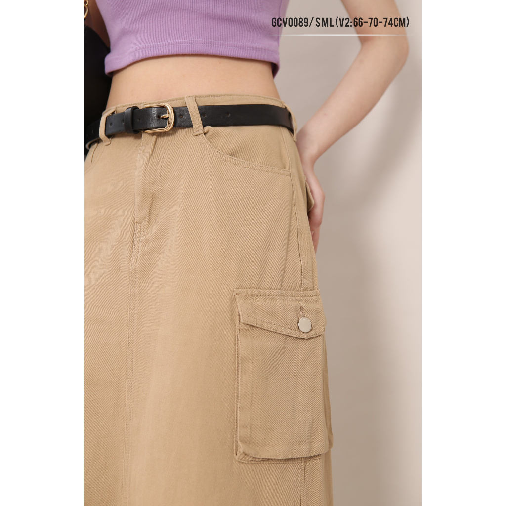 Chân váy nữ ANZi chân váy midi dáng dài chữ A có túi hộp cạp cap GCV0089