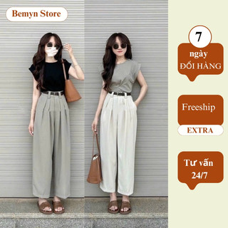 Quần tây ống suông kèm đai lưng cao, quần xuông nữ ống rộng cạp cao hàn quốc Bemyn Store