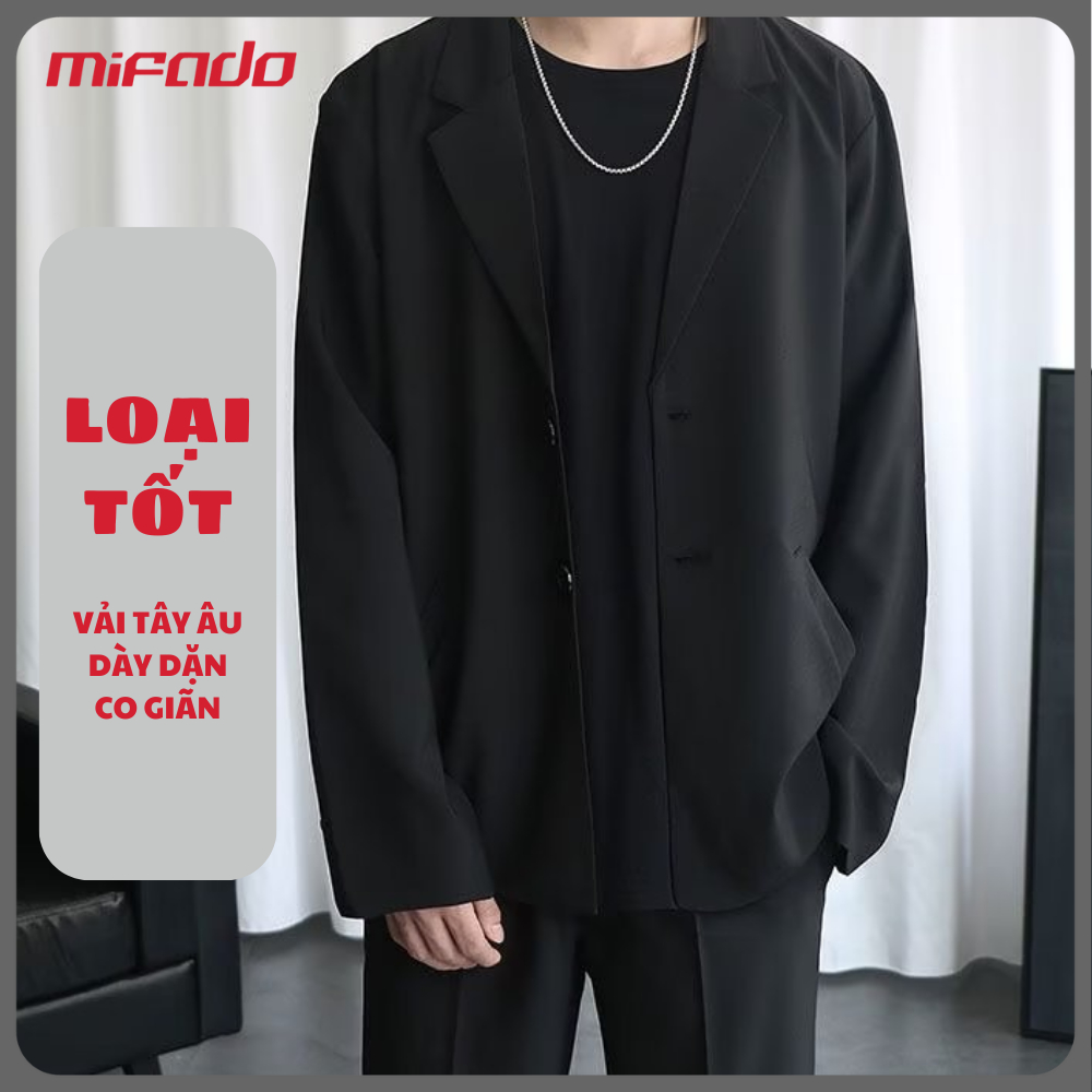 Áo Khoác Blazer nam màu đen cao cấp dáng rộng phong cách hàn quốc trẻ trung 2 nút mifado