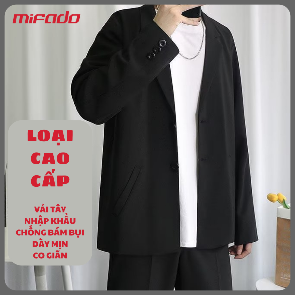 Áo Khoác Blazer nam màu đen cao cấp dáng rộng phong cách hàn quốc trẻ trung 2 nút mifado