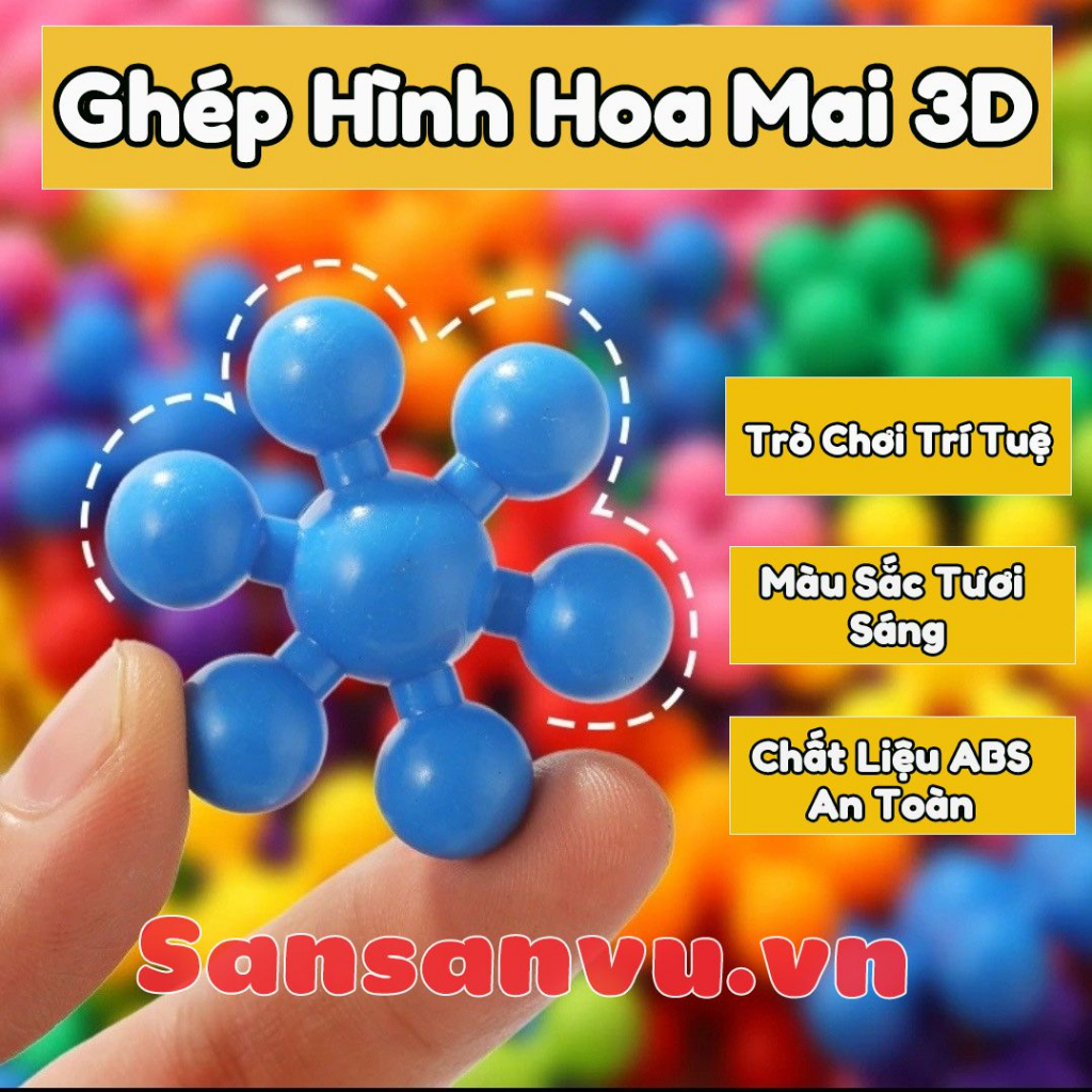 Đồ chơi xếp hình hoa mai 3D màu macaron xoay chiều, mô hình lắp ráp hoa tuyết cho bé