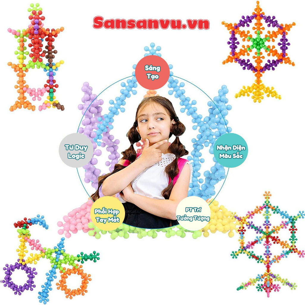 Đồ chơi xếp hình hoa mai 3D màu macaron xoay chiều, mô hình lắp ráp hoa tuyết cho bé