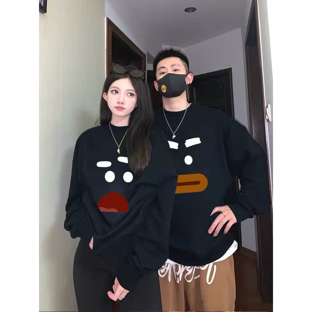 Áo sweater form rộng cổ tròn unisex mặc đôi nam nữ màu kem sáng chất nỉ bông dày mặc siêu ấm DELIZ