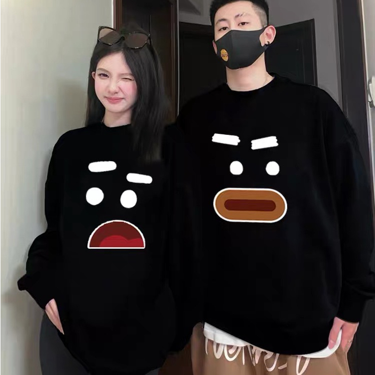 Áo sweater form rộng cổ tròn unisex mặc đôi nam nữ màu kem sáng chất nỉ bông dày mặc siêu ấm DELIZ