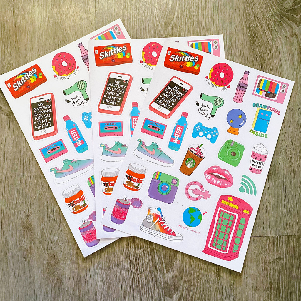 Sticker Dễ Thương A4 - Chống Nước - Dán Trang Trí Nón Bảo Hiểm, Đàn Guitar, Góc Học Tập