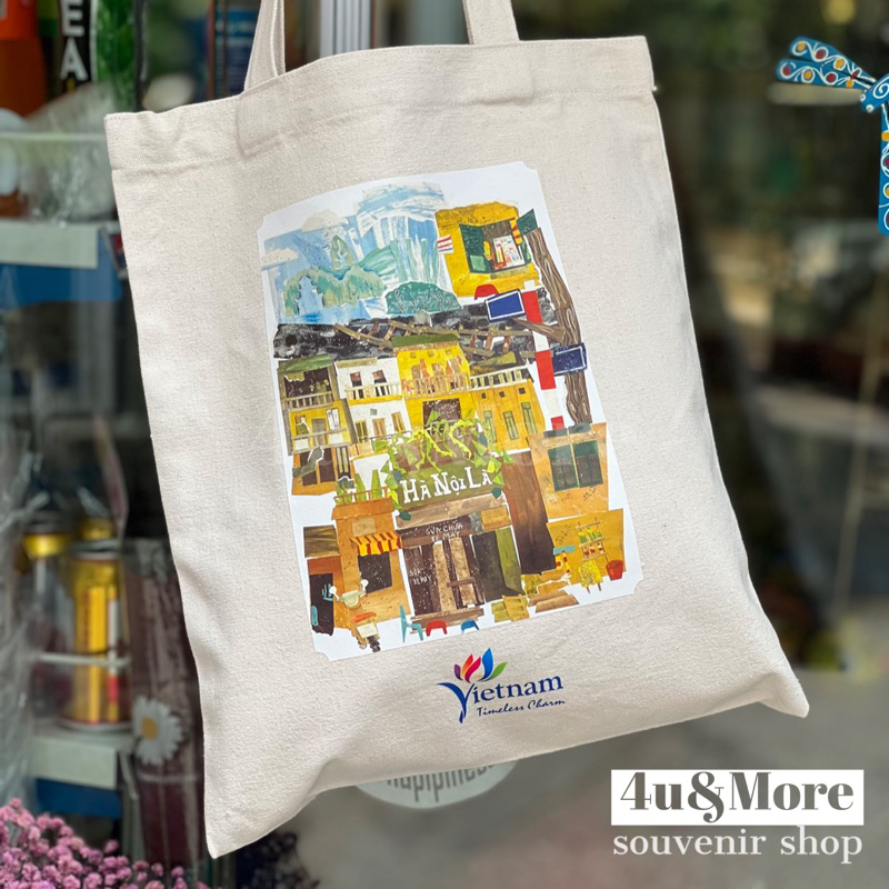 Túi vải tote khoác vai in hình Việt Nam thời trang thân thiện môi trường