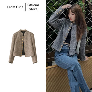 Áo khoác dạ tweed dáng ngắn cúc đồng 2 lớp dày dặn from_girls - X35