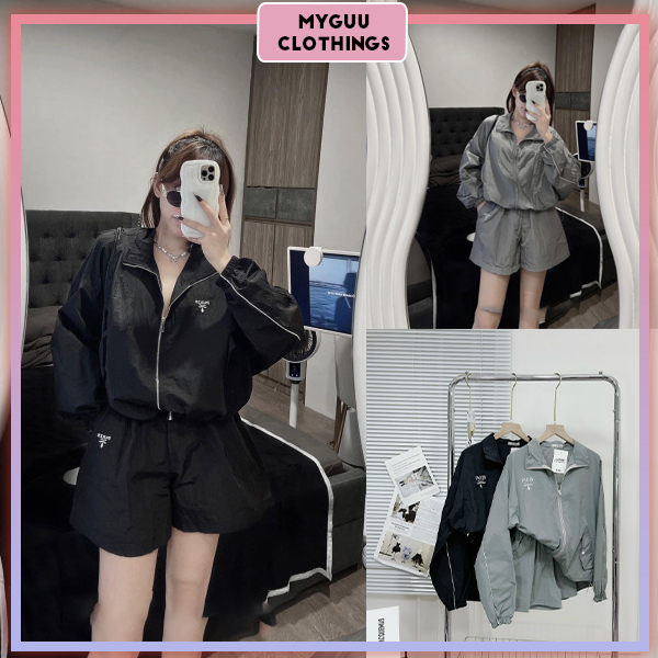 Set Đồ Nữ Bộ Đồ Nữ Vải Gió Nhăn Tay Dài Có Khóa Cổ Mix Quần Short Đùi Siêu Xinh - HC89