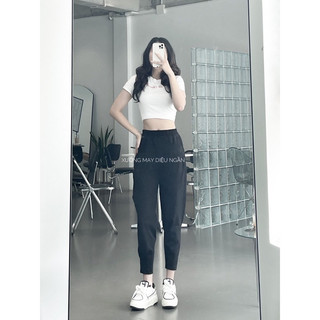 Quần baggy nữ lưng chun bo gấu chất vải umi hàn co giãn, quần jogger nữ cạp cao có túi