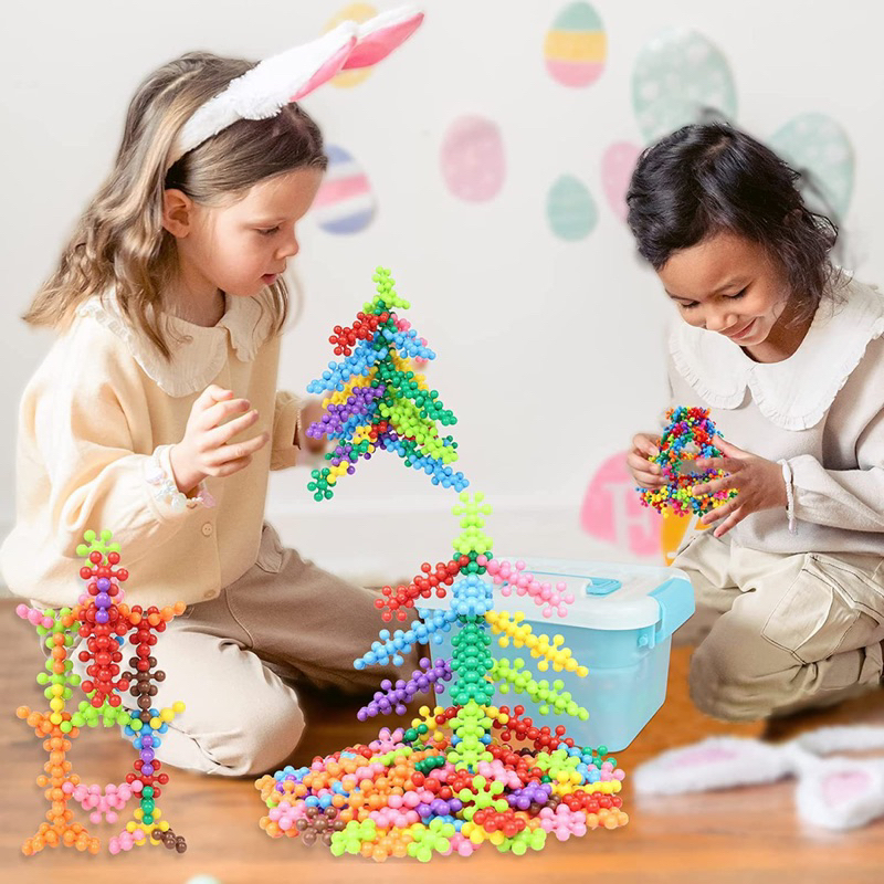 Đồ chơi xếp hình hoa mai 3D màu macaron xoay chiều, mô hình lắp ráp hoa tuyết cho bé