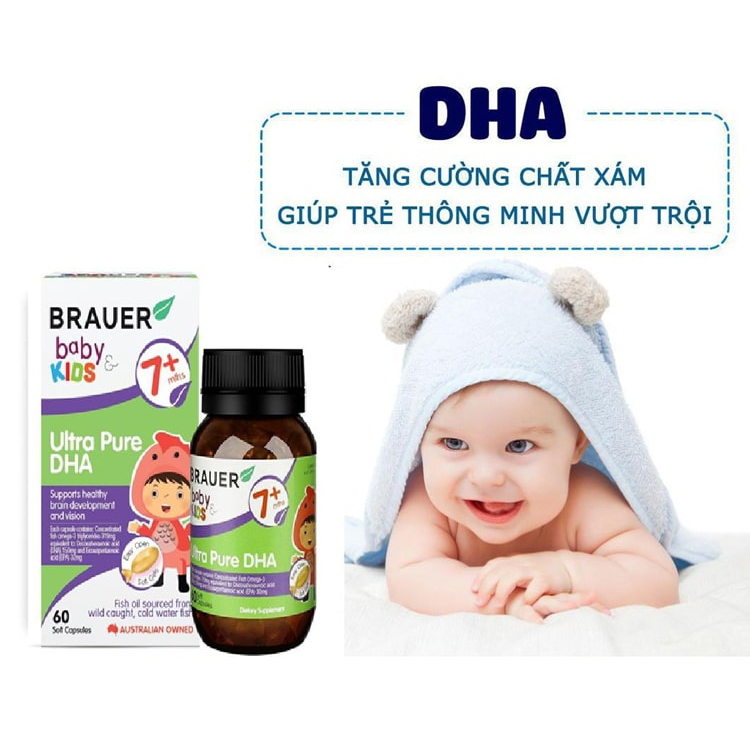 Viên Bổ Não Cho Bé Brauer Baby & Kids Ultra Pure DHA (Lọ 60 Viên) - Giúp Trí Não Bé Phát Triển Tối Ưu Và Tăng Chỉ Số IQ