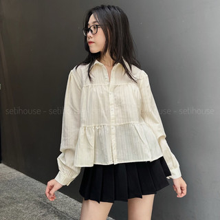 Áo sơ mi kiểu Babydoll phối tầng tiểu thư, áo sơ mi gân đũi dài tay 3 tầng ulzzang kiểu hàn basic