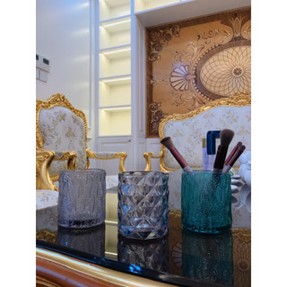 Hũ thủy tinh xanh không nắp decor, để cọ trang điểm, bút, mỹ phẩm, trang sức nhiều kiểu dáng lựa chọn