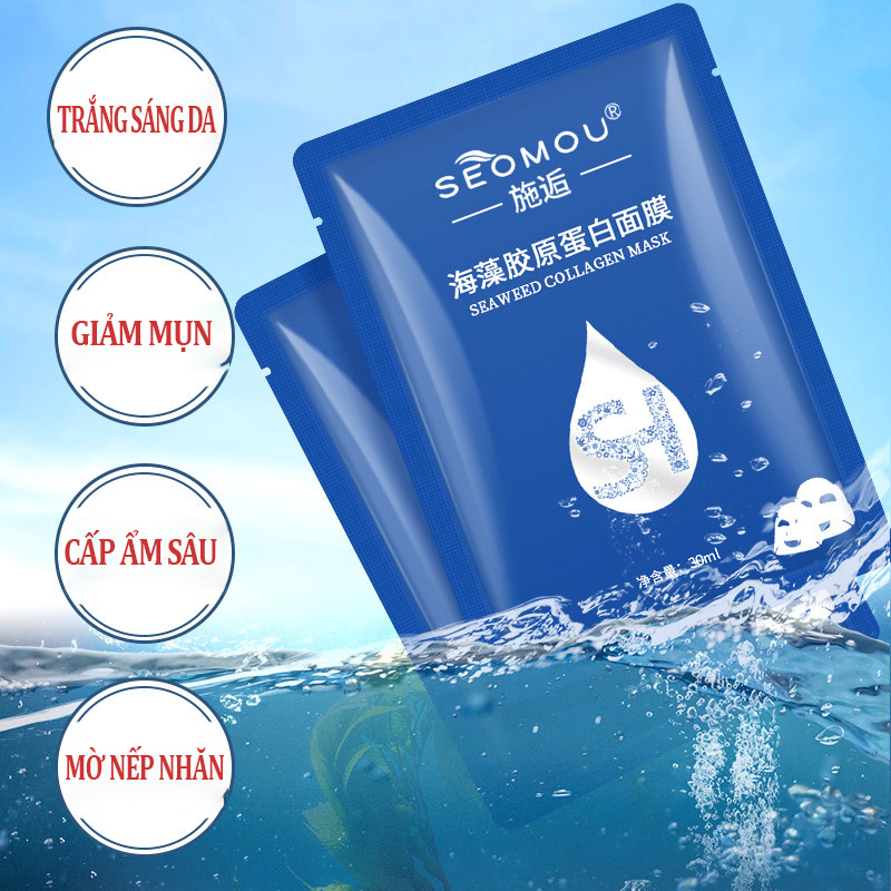 Mặt Nạ Collagen Rong Biển Trong Suốt Khóa Nước Dưỡng Ẩm Làm mờ nếp nhăn trẻ hóa làn da , mặt nạ giấy  M14
