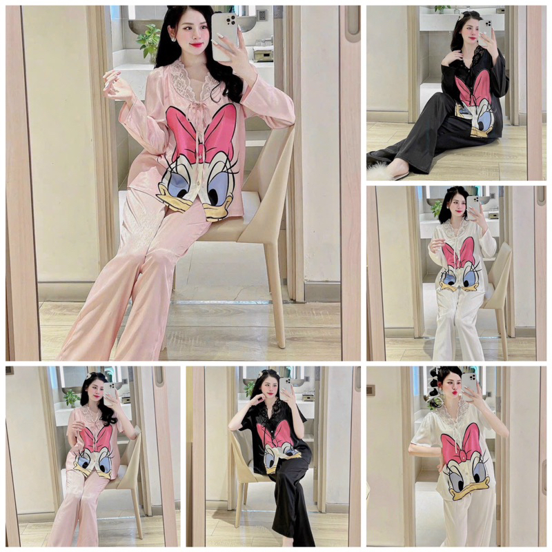 Lụa Xước tiểu thư phối ren màu trơn hình vịt