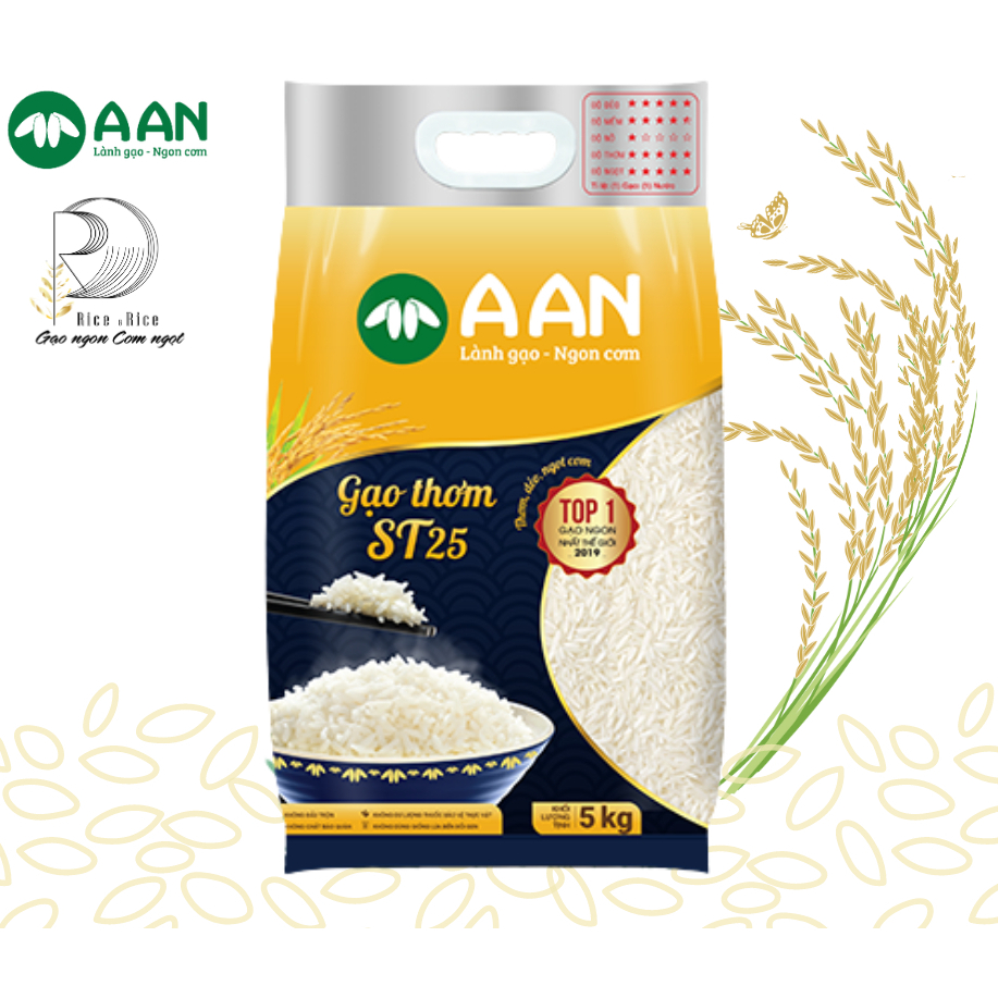GẠO ST25 A AN Túi 5kg - GẠO NGON NHẤT THẾ GIỚI - GẠO DÀI, ĐỀU - CƠM DẺO, THƠM, NGON