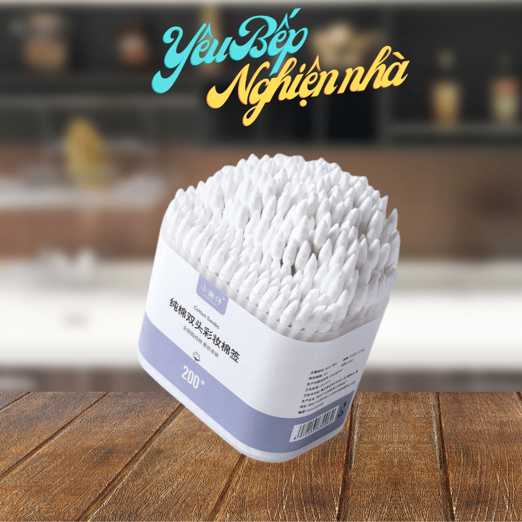 Hộp 200 tăm bông 2 đầu vệ sinh tai, mũi - kháng khuẩn, mềm mịn