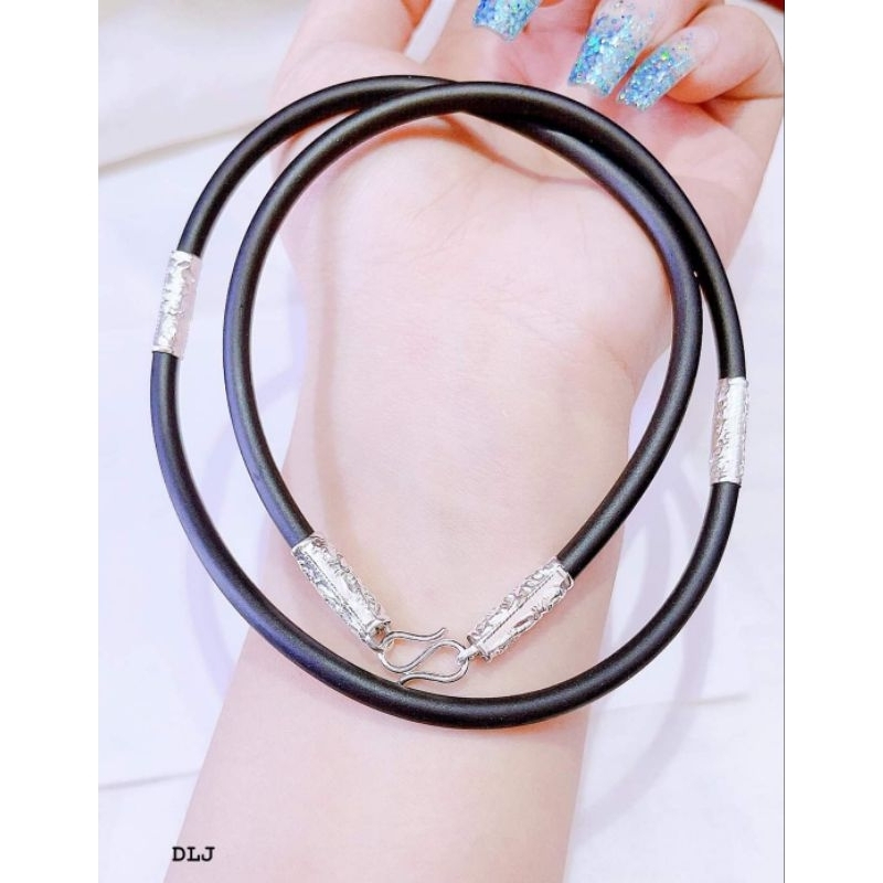 Dây chuyền cao su bọc bạc 4 đốt cho nam