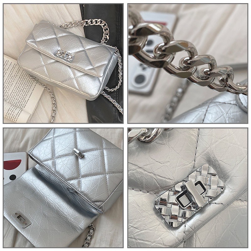 Túi Xách Nữ Đeo Chéo Khoá Xoay Da Mềm Chần Trám.