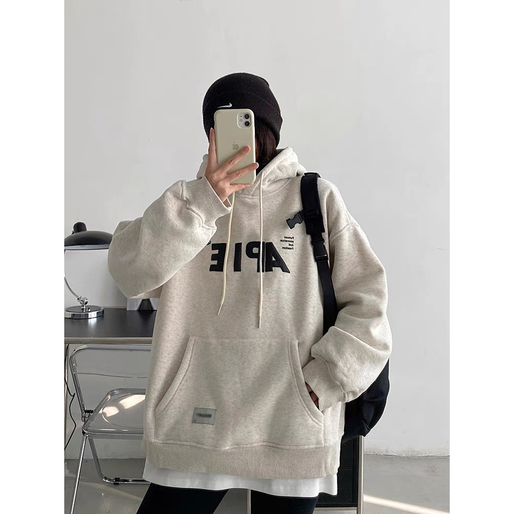 Hoodie nữ xám form rộng 2 lớp deliz, Áo nỉ có mũ rộng mặc cặp đôi nam nữ dày dặn cute hàn quốc Bunny