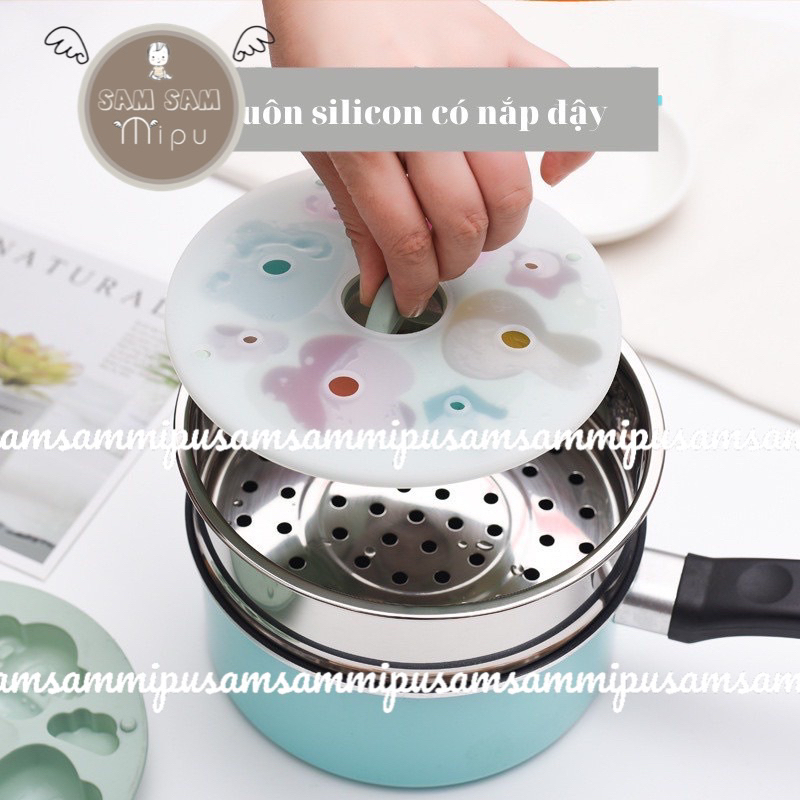 Khuôn Silicon có nắp đậy làm bánh chế biến đồ ăn dặm cho bé - khuôn nướng / khuôn hấp bánh silicon- Shop mẹ Sam