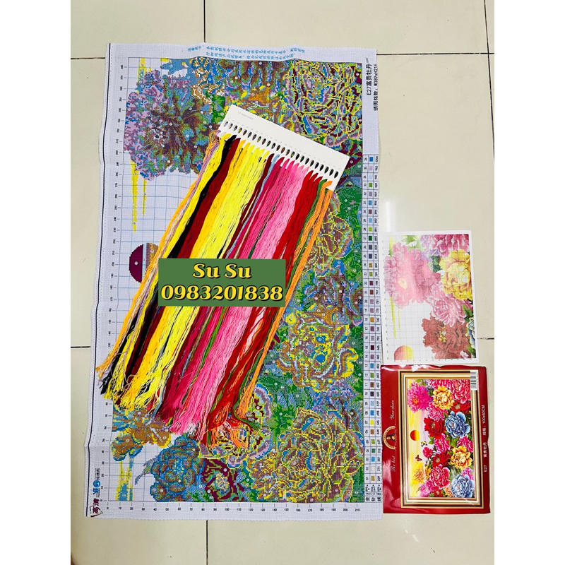 Tranh thêu chữ thập Hoa mẫu đơn E27 kích thước 100 x 60 cm