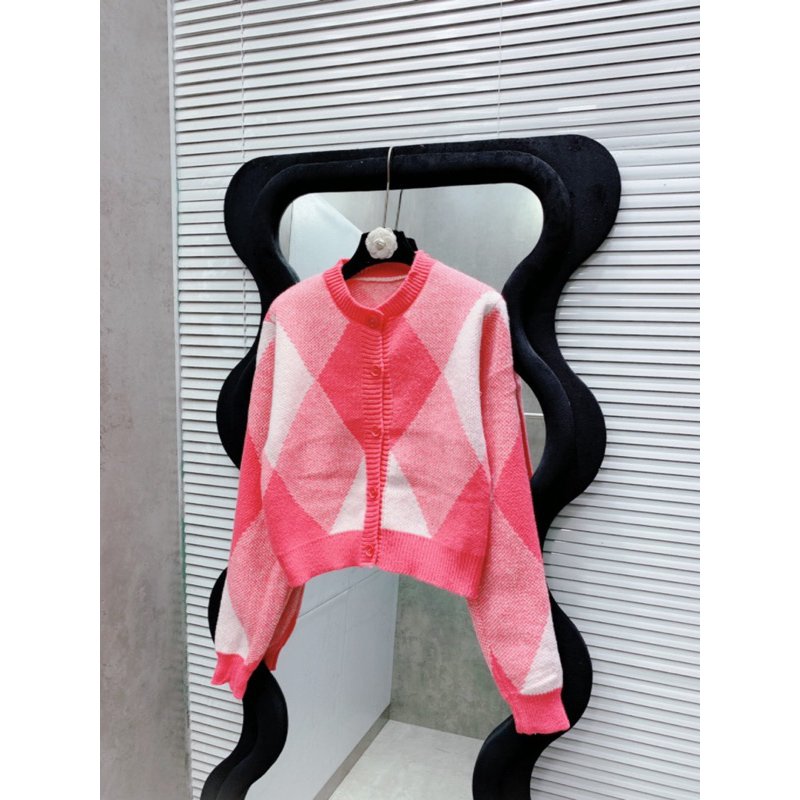 Áo len kẻ hồng trám nữ hàng Qc