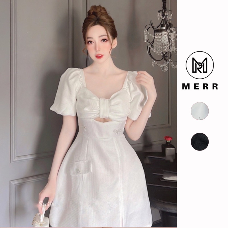 Váy Dạ Nơ Đính Đá sang chảnh hai màu Có ảnh thật | MERRCHUYENVAY