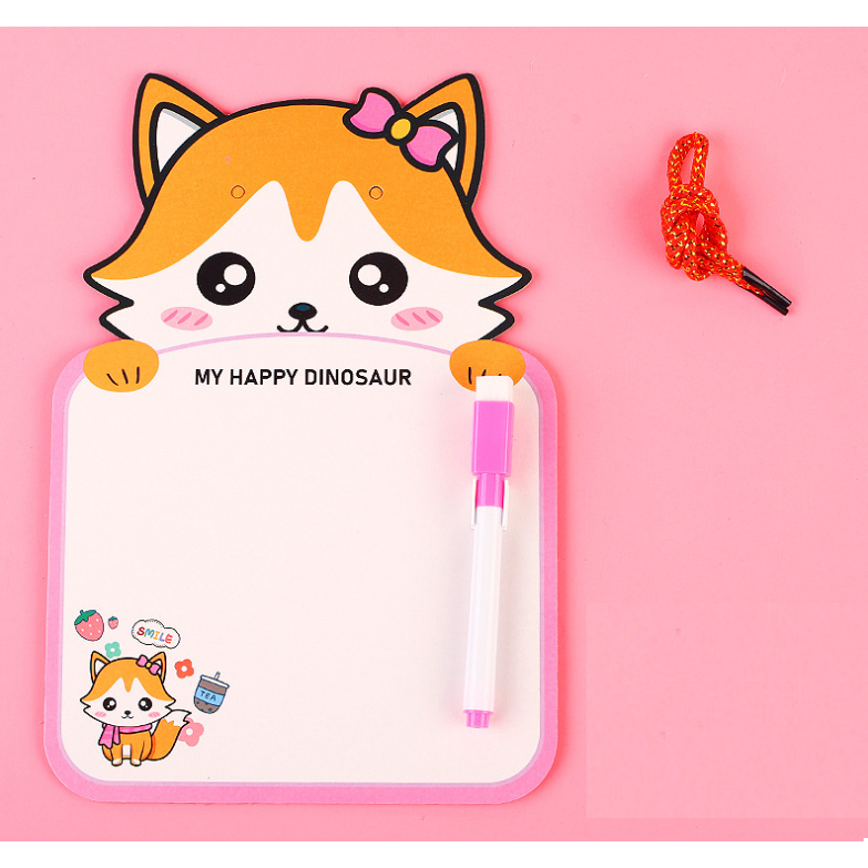 Bảng 2 mặt vẽ viết note bút dạ xóa được kèm bút có dây treo hoạt hình cho bé