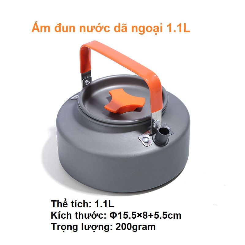 Ấm đun nước dã ngoại siêu nhẹ 1.1L - hợp kim nhôm siêu bền