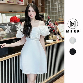 [MẪU MỚI + ẢNH THẬT] Váy Tafta Tay Bồng Cổ Vuông Xoắn Eo sang chảnh | MERRCHUYENVAY