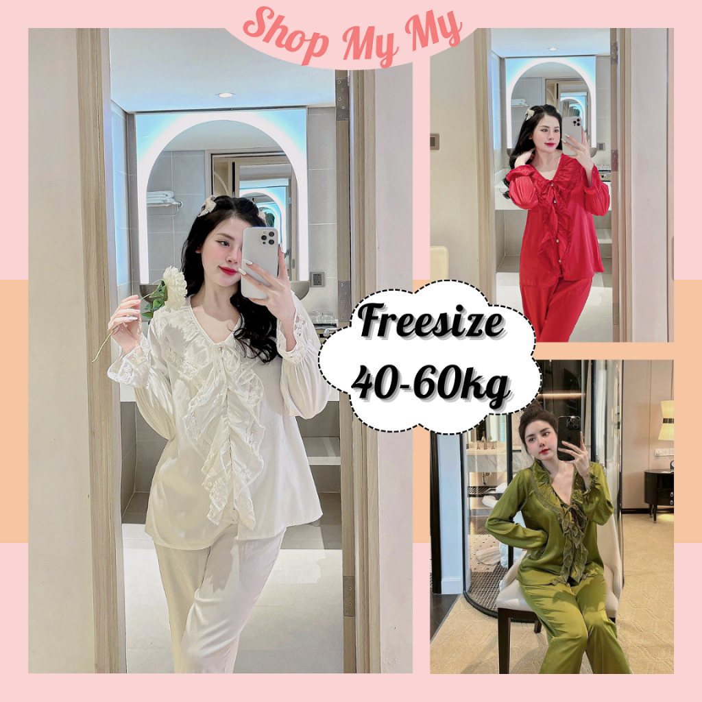 Đồ bộ nữ pijama lụa ngủ tay dài quần dài mặc nhà lụa cao cấp SHOP MY MY