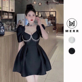 [Ms2056] Váy Tafta Viền Đá Cổ Vuông Dáng Xoè Có Ảnh Thật | MERRCHUYENVAY