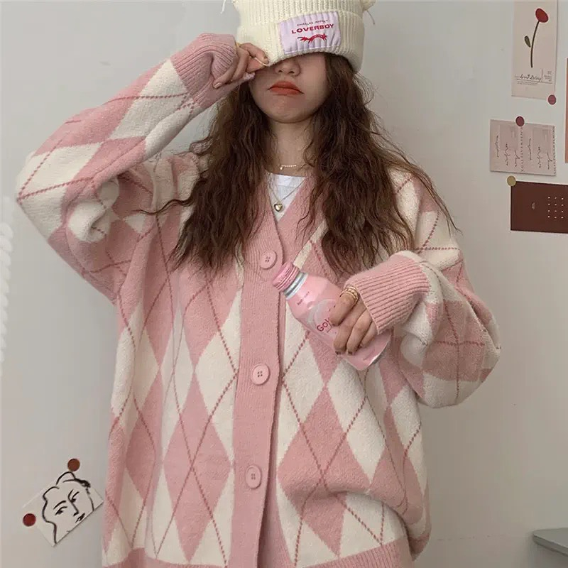 [Mã FADEP0610 giảm 10K đơn 99K] Áo cardigan len họa tiết quả trám Vintage mềm mịn tông màu pastel Ulzzang BUNNY deliz | BigBuy360 - bigbuy360.vn