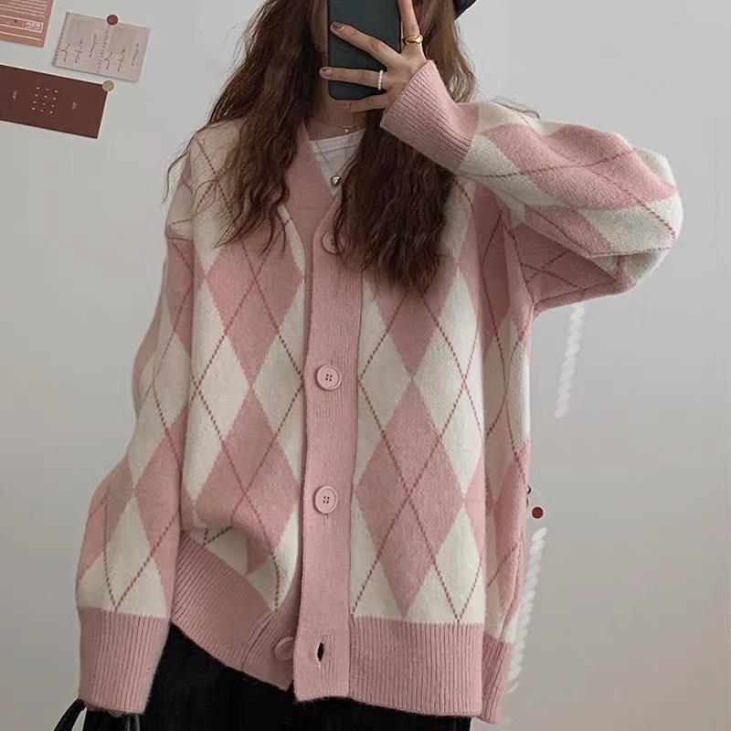 [Mã FADEP0610 giảm 10K đơn 99K] Áo cardigan len họa tiết quả trám Vintage mềm mịn tông màu pastel Ulzzang BUNNY deliz | BigBuy360 - bigbuy360.vn