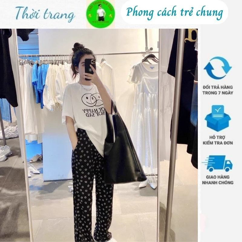 Áo phông nữ in chữ not happy not sad, chất vải cotton thấm hút mồ hôi tốt