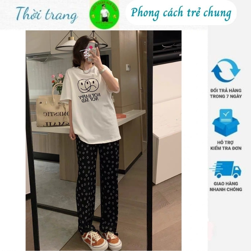 Áo phông nữ in chữ not happy not sad, chất vải cotton thấm hút mồ hôi tốt