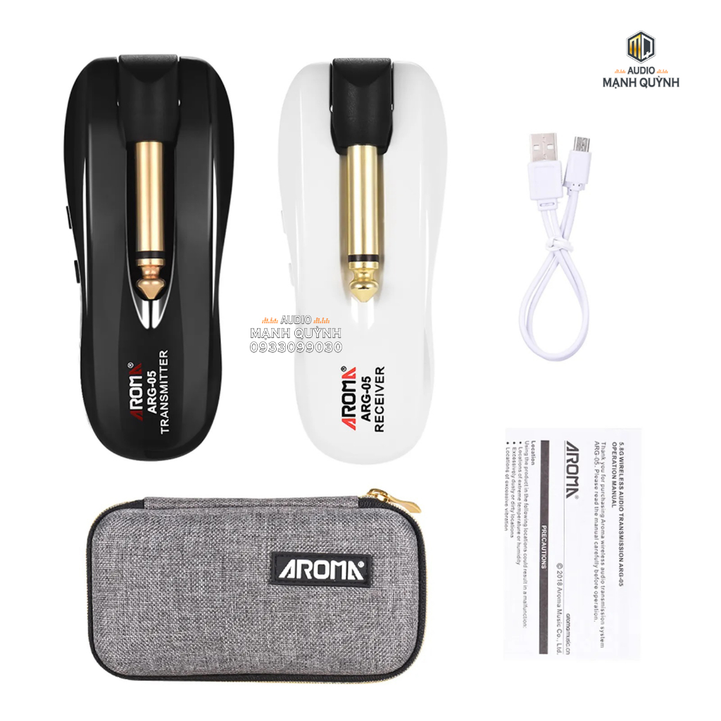 Bộ Thu Phát Không Dây Guitar Cao Cấp 5.8G AROMA ARG-05 Đầu Jack Xoay 120 Độ